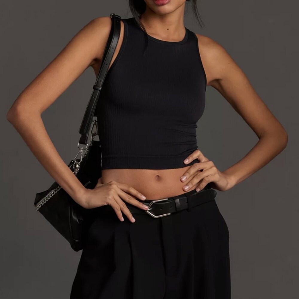 Anthropologie The Reegan Seamless Ribbed Cropped Tank Top Black 2x/3x